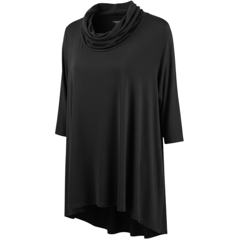 Tahari Woman Black Cowl Neck Tunic Top 3/4 Sleeve High Low Knit Plus Size 2X NWT